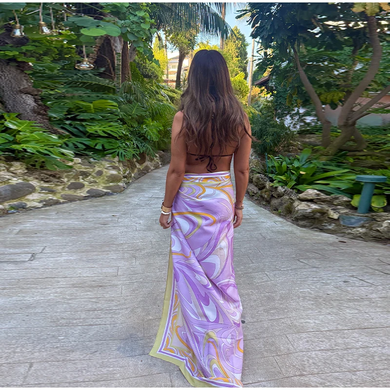 Fashion Printed Women's Beach Skirt Lace Up One-Piece Female Bandage Skirt 2026 Spring Summer Vacation Sexy Elegant Lady Skirts