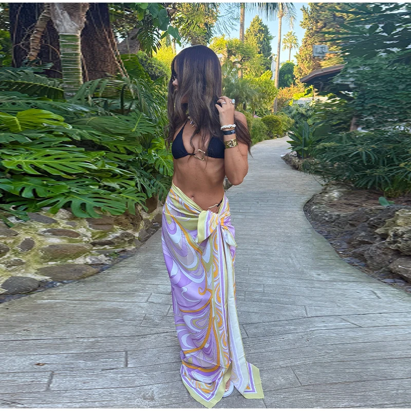 Fashion Printed Women's Beach Skirt Lace Up One-Piece Female Bandage Skirt 2026 Spring Summer Vacation Sexy Elegant Lady Skirts