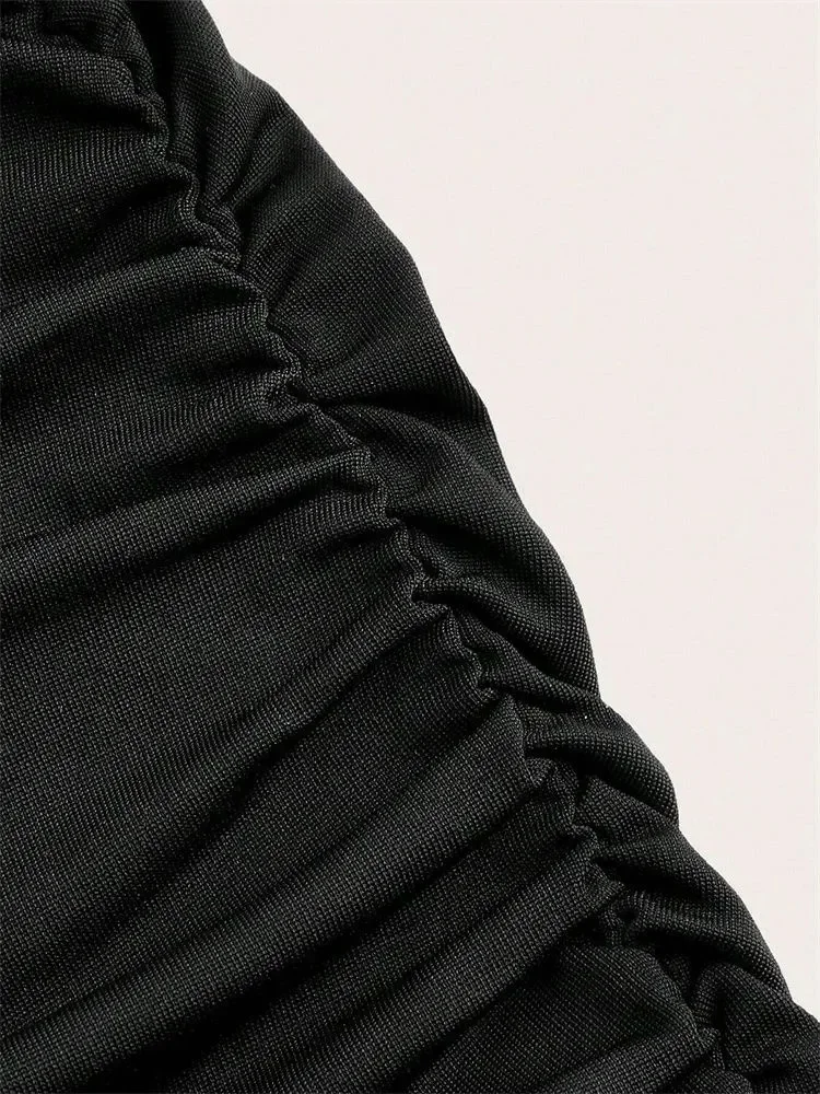 Solid Bodycon Ruched Long Skirt Women Sexy Black Elastic Elegant High Waist Mermaid Maxi Skirts Summer Streetwear 2024