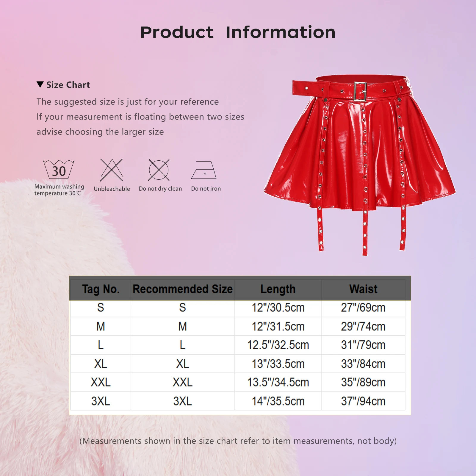 Womens Glossy PU Leather Latex Miniskirt Eyelets Tassel Fake Waist Belt Pleated Hem A-line Skirt Gothic Punk Rave Clubwear