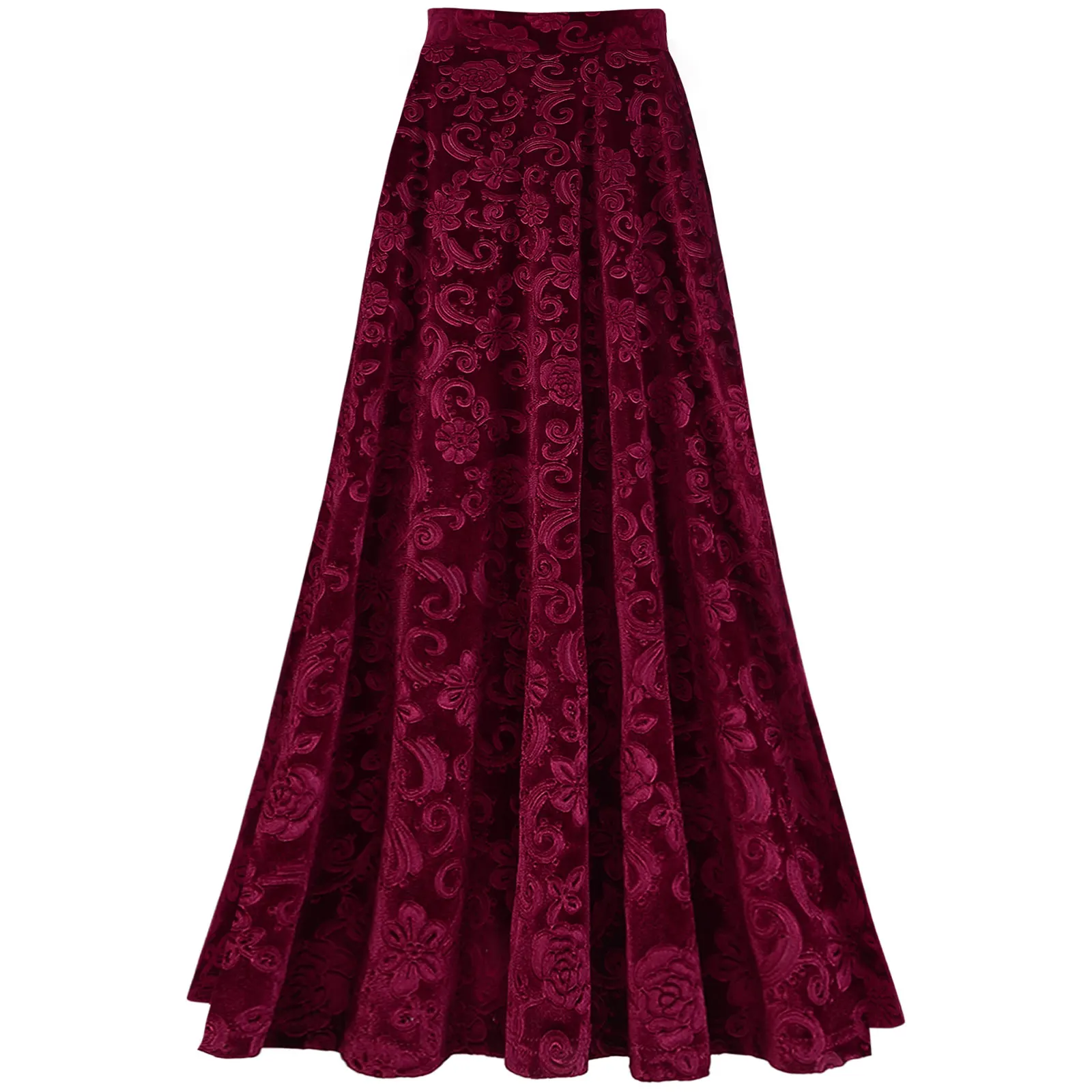 Women Elegant Skirts Retro Vintage Flower Print Elastic Waistband High Waist Skirt for Wedding Party Ball Banquet Mid Skirt