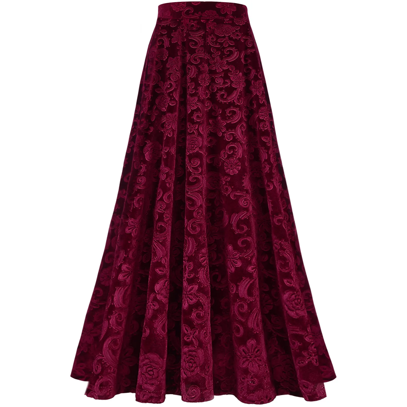 Women Elegant Skirts Retro Vintage Flower Print Elastic Waistband High Waist Skirt for Wedding Party Ball Banquet Mid Skirt