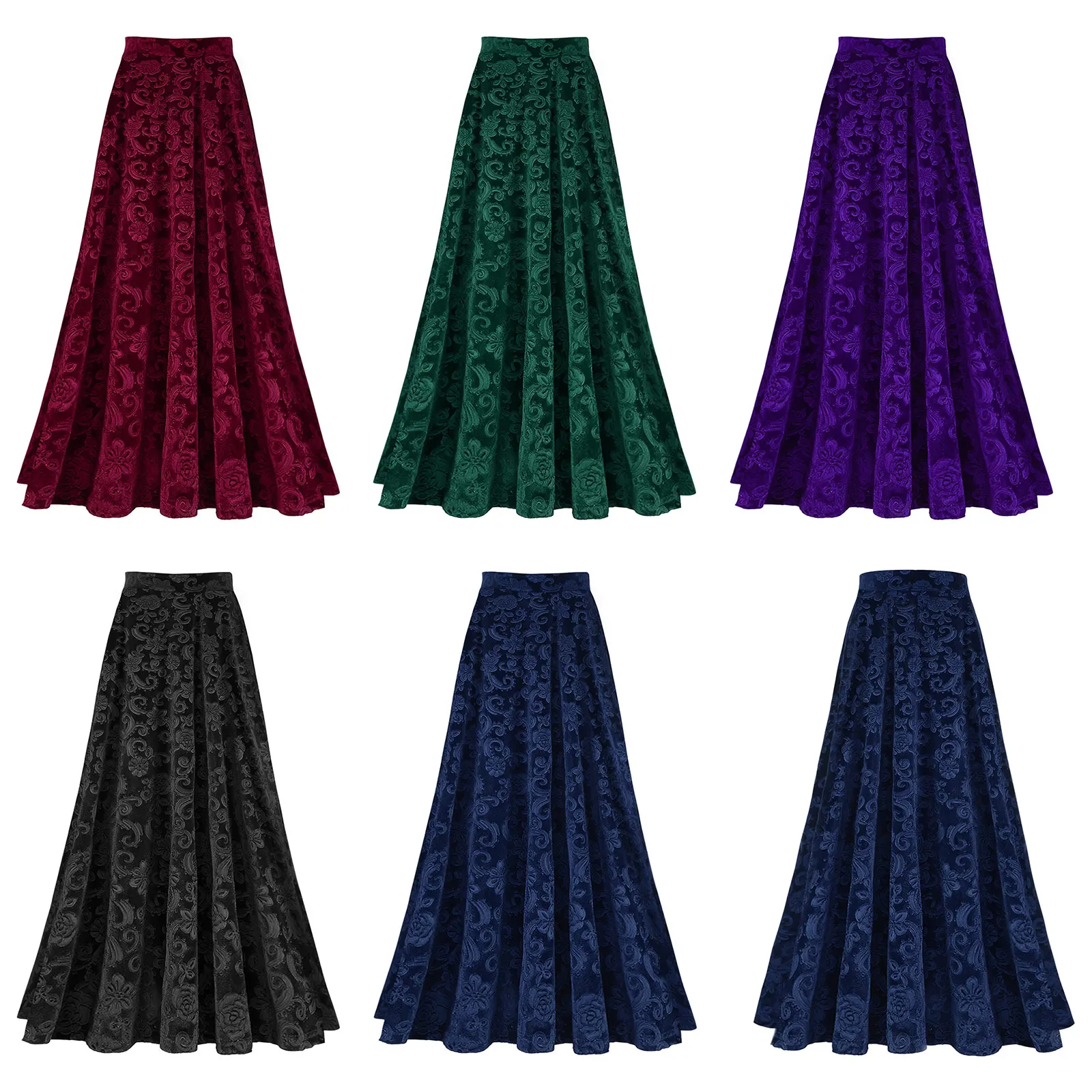 Women Elegant Skirts Retro Vintage Flower Print Elastic Waistband High Waist Skirt for Wedding Party Ball Banquet Mid Skirt