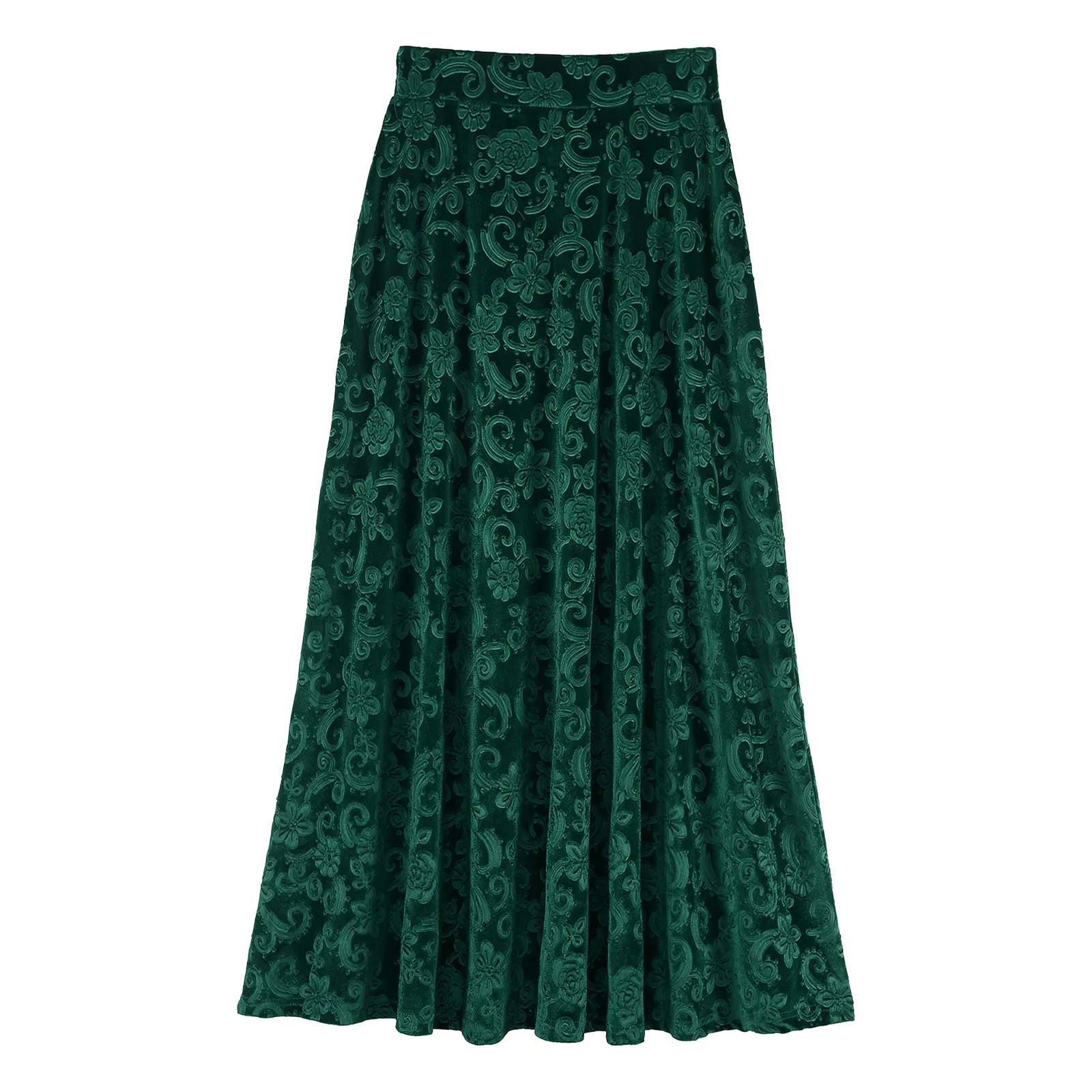 Women Elegant Skirts Retro Vintage Flower Print Elastic Waistband High Waist Skirt for Wedding Party Ball Banquet Mid Skirt