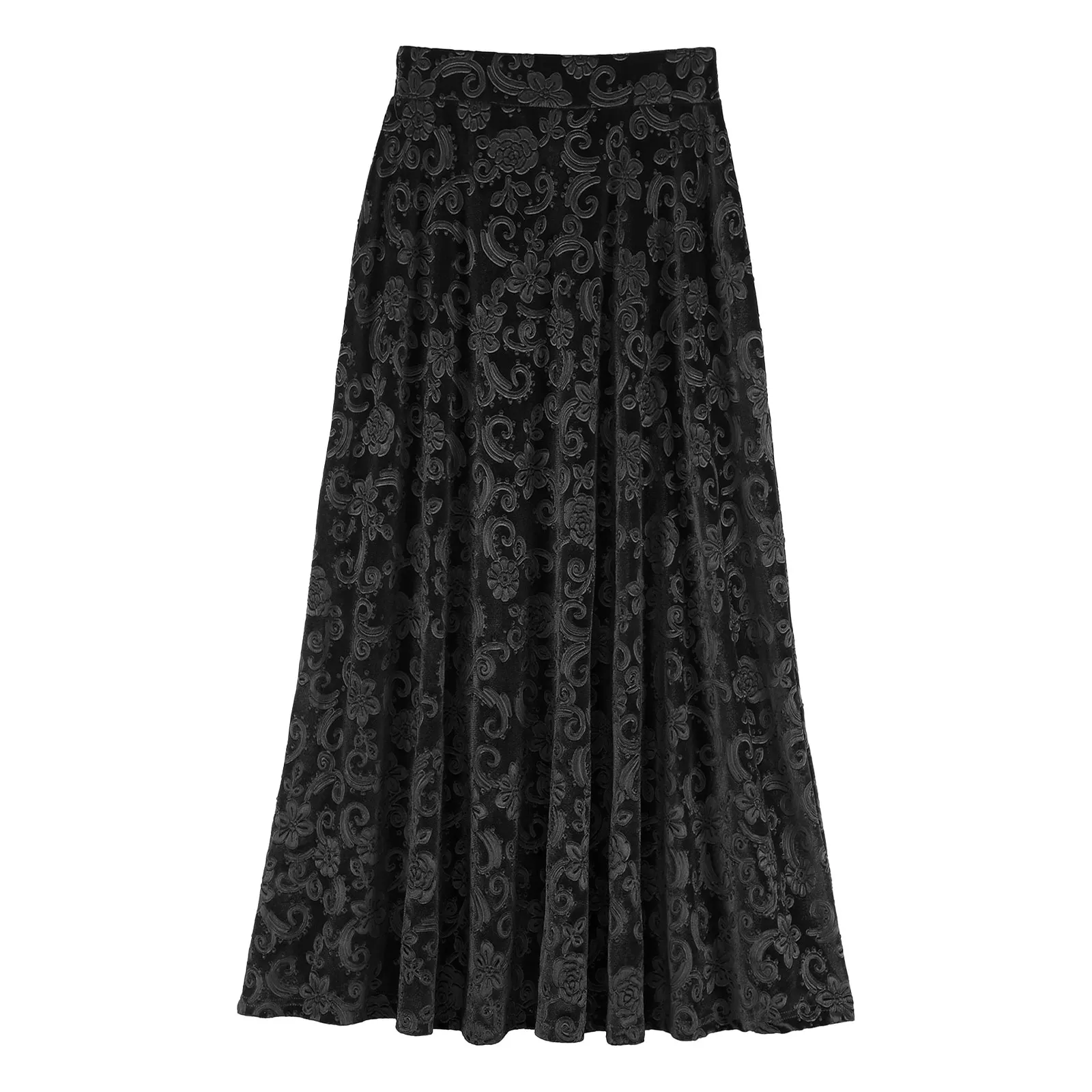 Women Elegant Skirts Retro Vintage Flower Print Elastic Waistband High Waist Skirt for Wedding Party Ball Banquet Mid Skirt