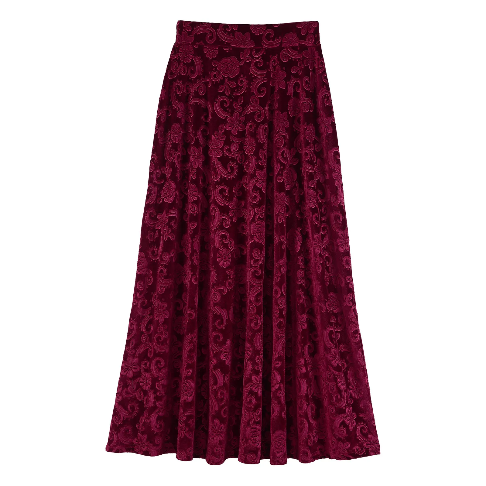 Women Elegant Skirts Retro Vintage Flower Print Elastic Waistband High Waist Skirt for Wedding Party Ball Banquet Mid Skirt