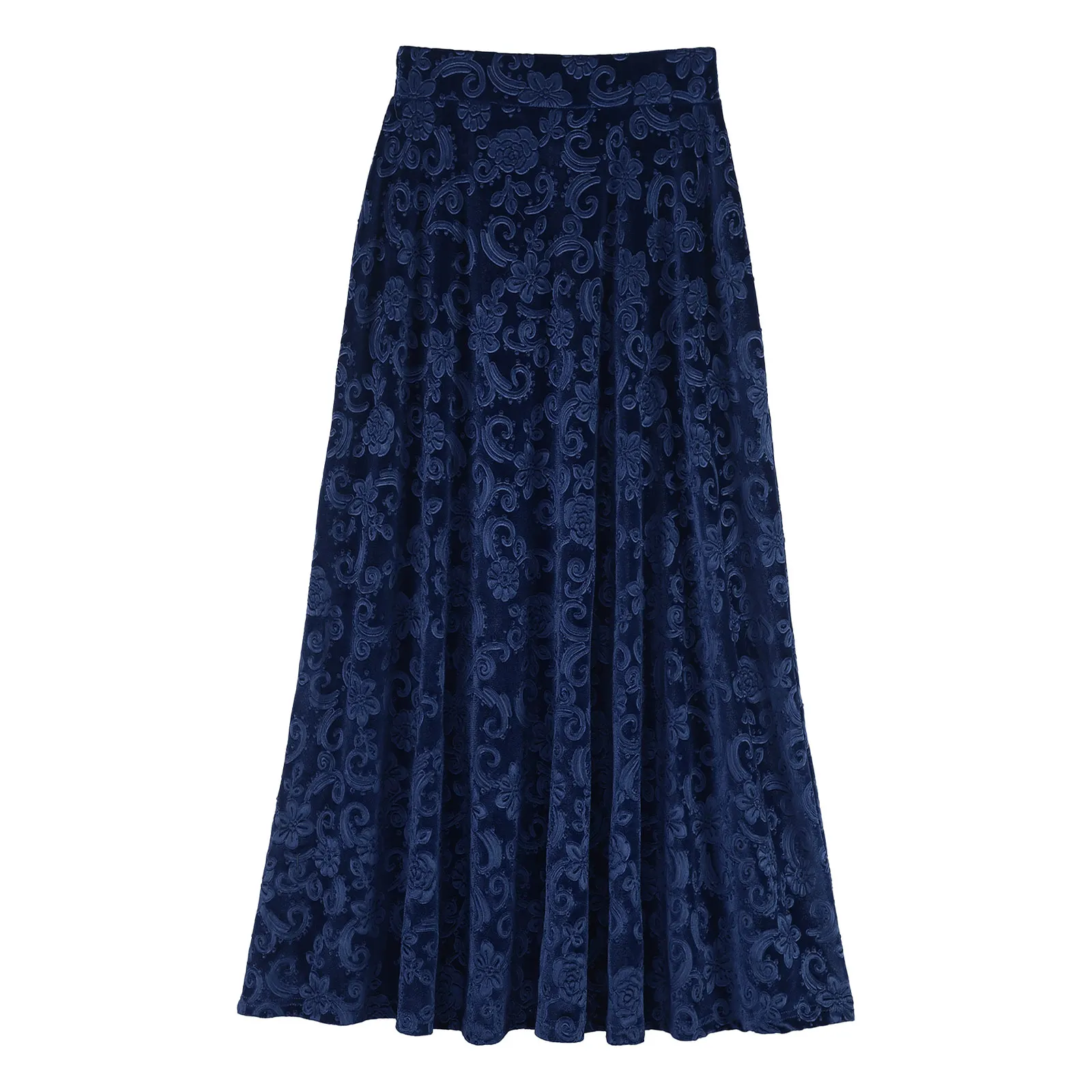 Women Elegant Skirts Retro Vintage Flower Print Elastic Waistband High Waist Skirt for Wedding Party Ball Banquet Mid Skirt