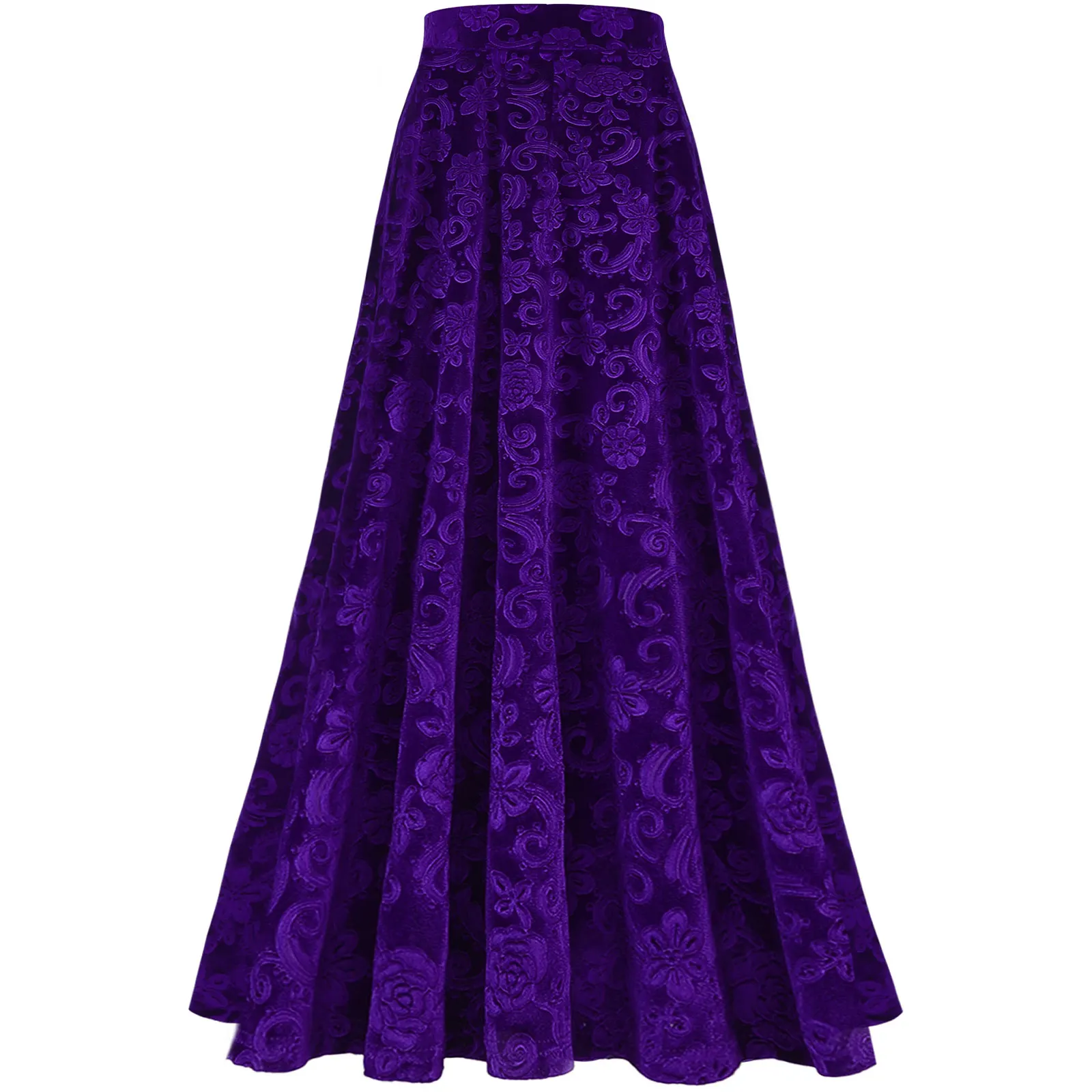 Women Elegant Skirts Retro Vintage Flower Print Elastic Waistband High Waist Skirt for Wedding Party Ball Banquet Mid Skirt