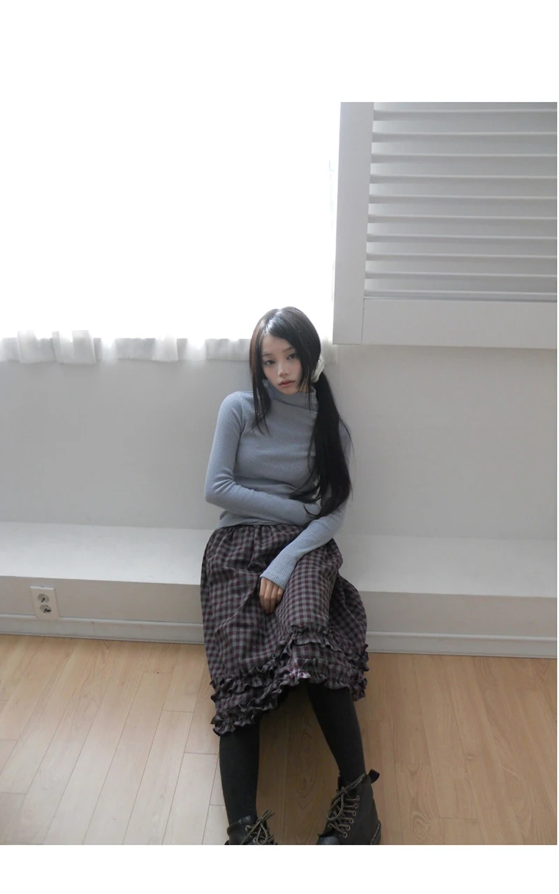 MEXZT Vintage Plaid Midi Skirt Women Japanese Harajuku Ruffles Patchwork Skirts Summer Y2K Streetwear Casual A Line Faldas New