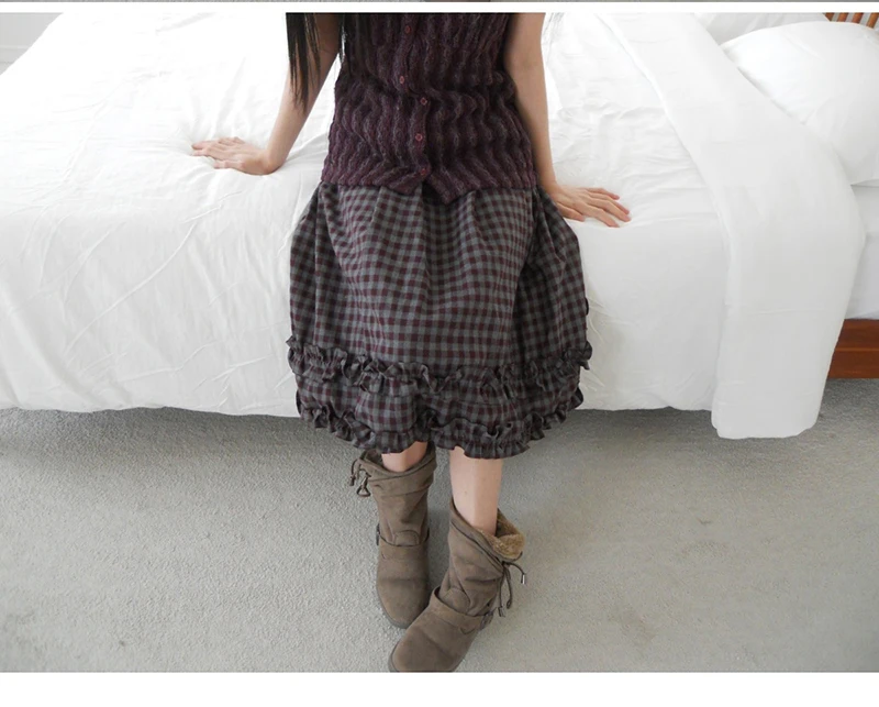 MEXZT Vintage Plaid Midi Skirt Women Japanese Harajuku Ruffles Patchwork Skirts Summer Y2K Streetwear Casual A Line Faldas New