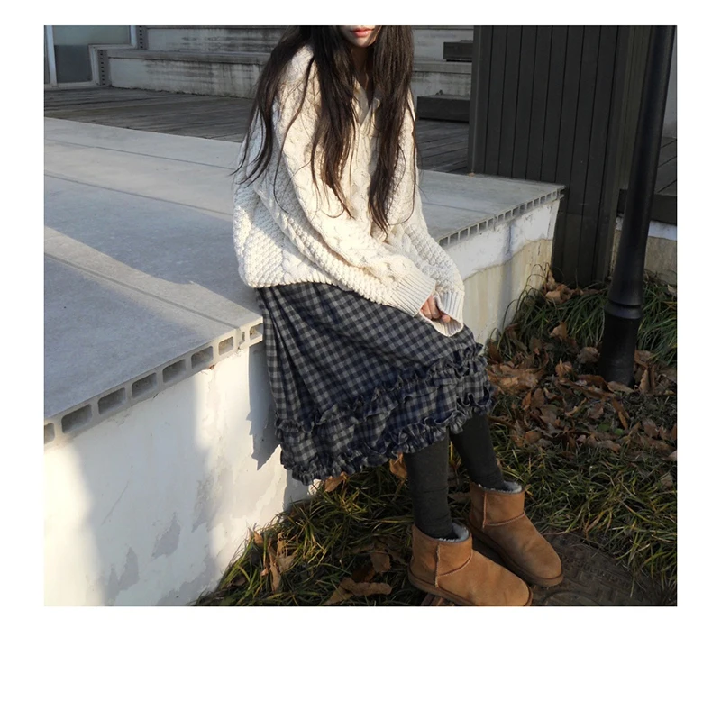 MEXZT Vintage Plaid Midi Skirt Women Japanese Harajuku Ruffles Patchwork Skirts Summer Y2K Streetwear Casual A Line Faldas New