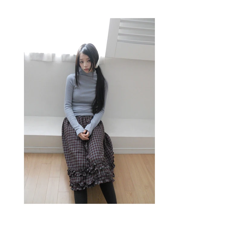 MEXZT Vintage Plaid Midi Skirt Women Japanese Harajuku Ruffles Patchwork Skirts Summer Y2K Streetwear Casual A Line Faldas New