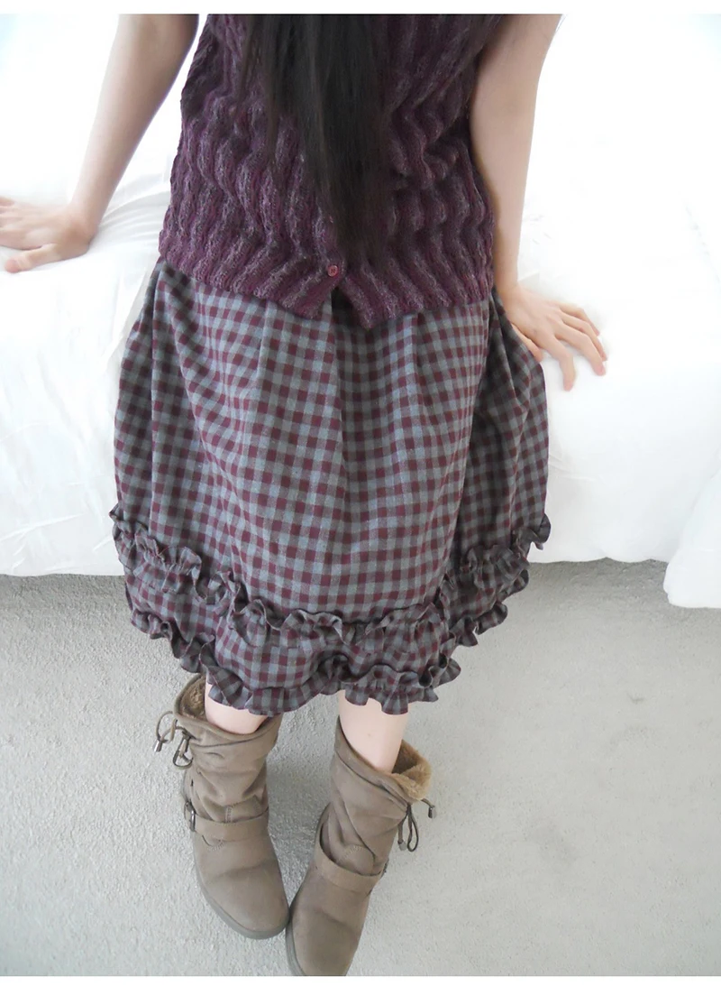 MEXZT Vintage Plaid Midi Skirt Women Japanese Harajuku Ruffles Patchwork Skirts Summer Y2K Streetwear Casual A Line Faldas New