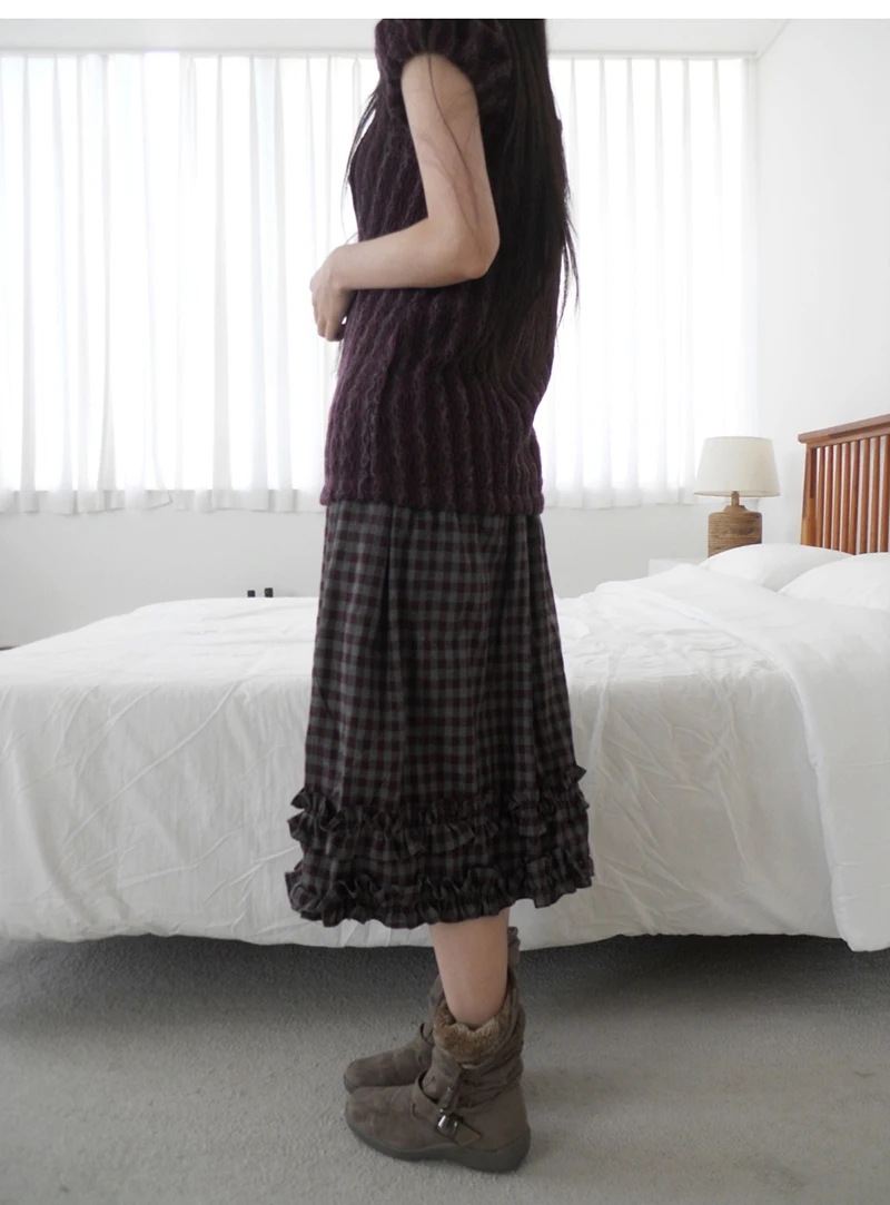 MEXZT Vintage Plaid Midi Skirt Women Japanese Harajuku Ruffles Patchwork Skirts Summer Y2K Streetwear Casual A Line Faldas New