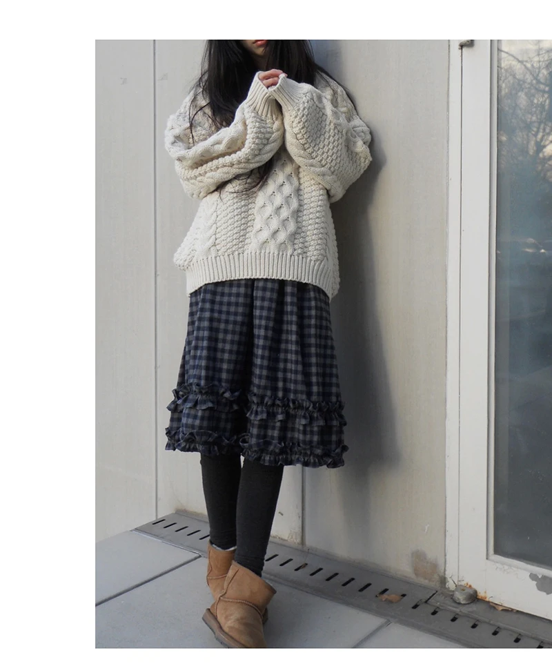 MEXZT Vintage Plaid Midi Skirt Women Japanese Harajuku Ruffles Patchwork Skirts Summer Y2K Streetwear Casual A Line Faldas New