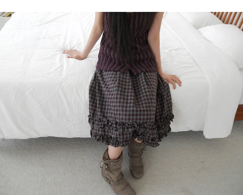 MEXZT Vintage Plaid Midi Skirt Women Japanese Harajuku Ruffles Patchwork Skirts Summer Y2K Streetwear Casual A Line Faldas New