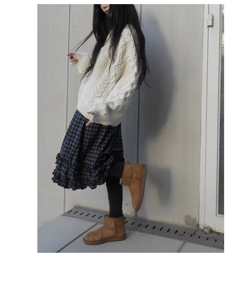 MEXZT Vintage Plaid Midi Skirt Women Japanese Harajuku Ruffles Patchwork Skirts Summer Y2K Streetwear Casual A Line Faldas New