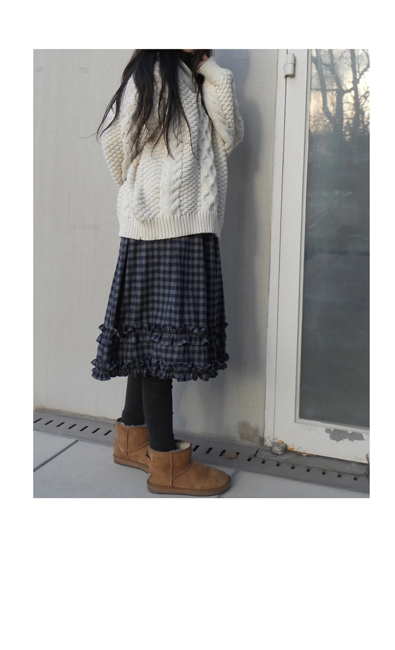 MEXZT Vintage Plaid Midi Skirt Women Japanese Harajuku Ruffles Patchwork Skirts Summer Y2K Streetwear Casual A Line Faldas New