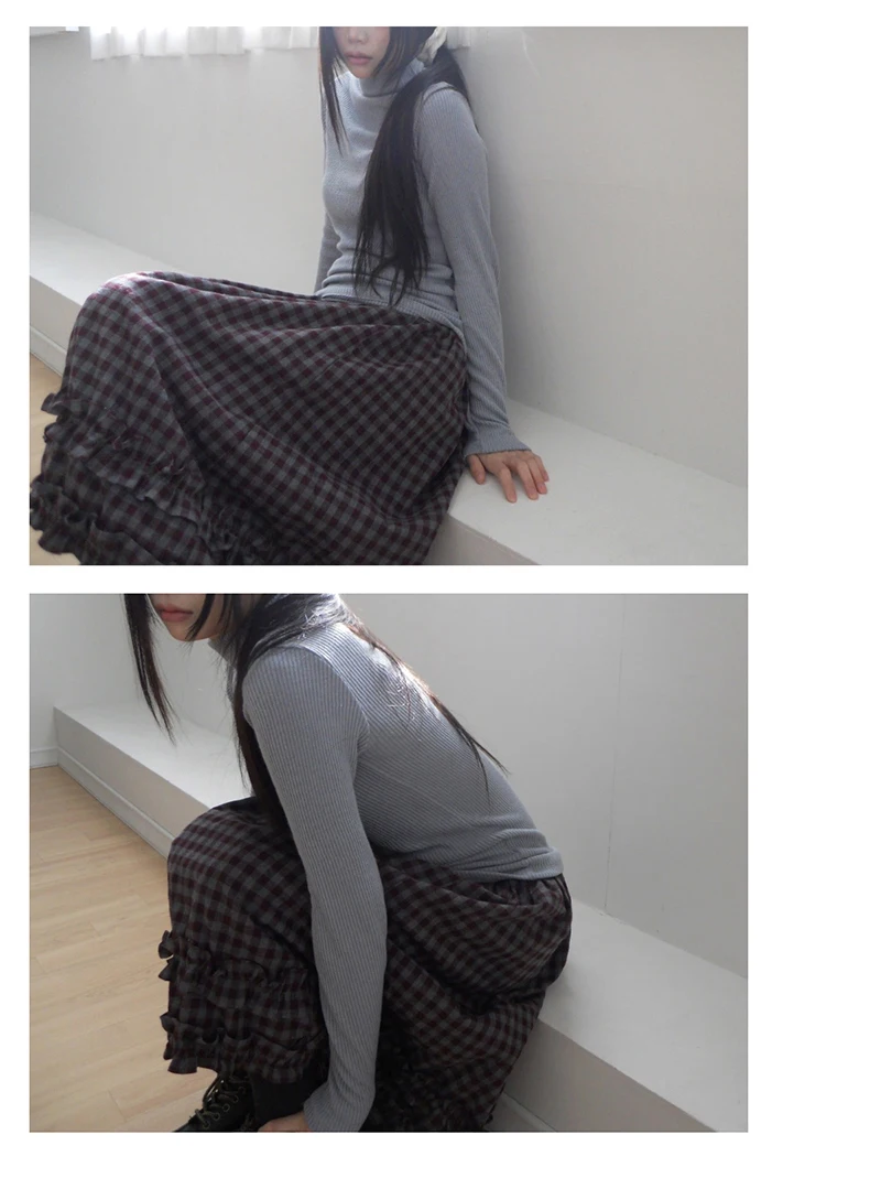 MEXZT Vintage Plaid Midi Skirt Women Japanese Harajuku Ruffles Patchwork Skirts Summer Y2K Streetwear Casual A Line Faldas New