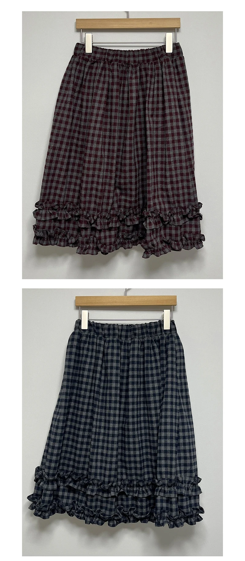 MEXZT Vintage Plaid Midi Skirt Women Japanese Harajuku Ruffles Patchwork Skirts Summer Y2K Streetwear Casual A Line Faldas New