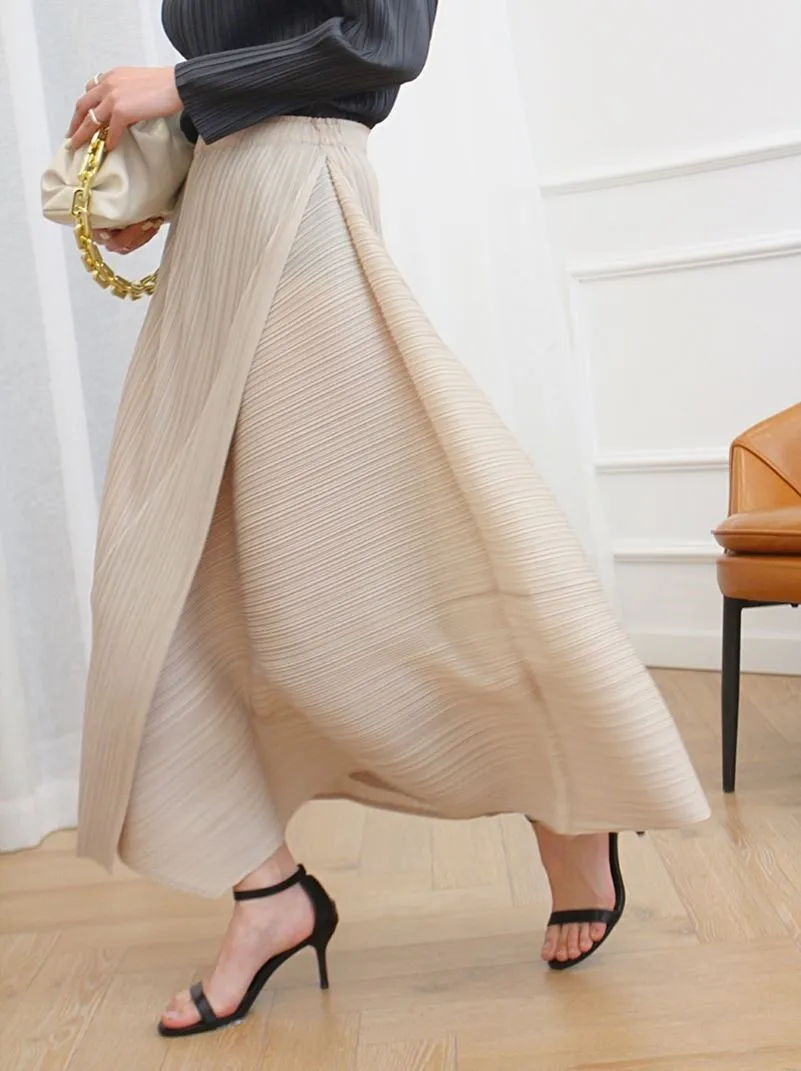 Miyake Pleated Loose Irregular Skirt Wome2025 Summer Autumn New High Waist Korean Fashion Women Aesthetic Designer Clothes