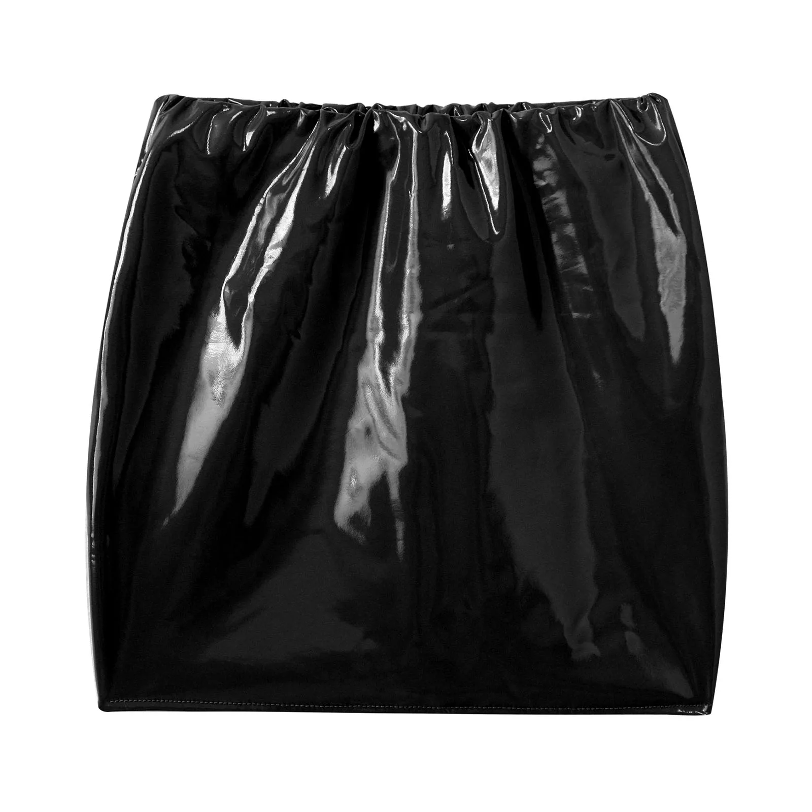 Womens Glossy Patent Leather Miniskirt Elastic Waistband Wet Look Bodycon Pencil Skirt Music Festival Outfit Rave Party Clubwear