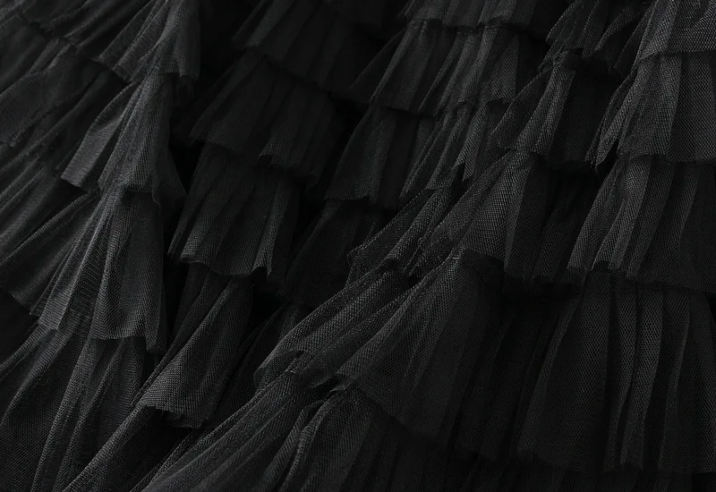 New Arrival 2025 Tulle Cake Long Skirt Women Spring Summer Ruffle Pleated A-Line Chic Skirt Ladies Sweet Black White Tutu Skirts