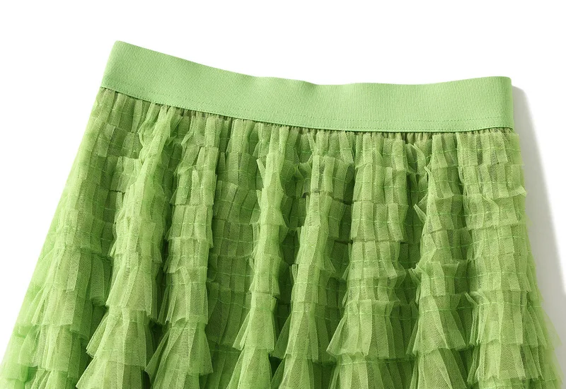 New Arrival 2025 Tulle Cake Long Skirt Women Spring Summer Ruffle Pleated A-Line Chic Skirt Ladies Sweet Black White Tutu Skirts
