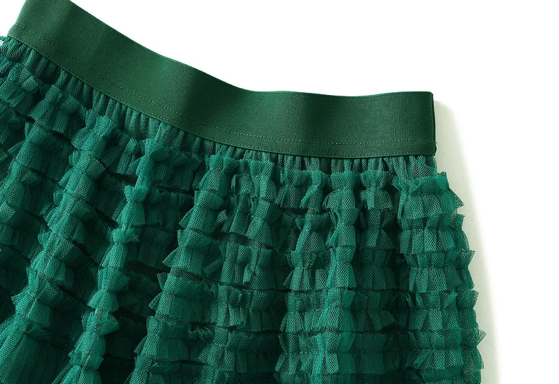 New Arrival 2025 Tulle Cake Long Skirt Women Spring Summer Ruffle Pleated A-Line Chic Skirt Ladies Sweet Black White Tutu Skirts