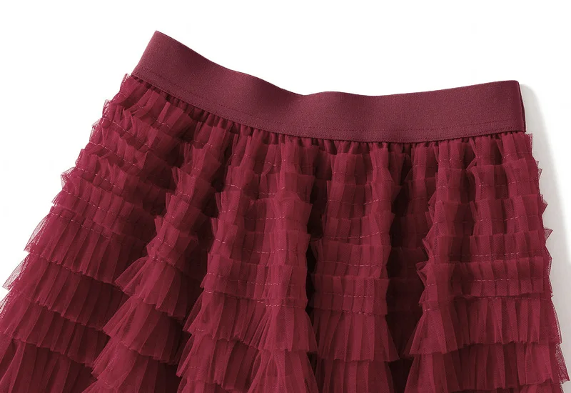 New Arrival 2025 Tulle Cake Long Skirt Women Spring Summer Ruffle Pleated A-Line Chic Skirt Ladies Sweet Black White Tutu Skirts