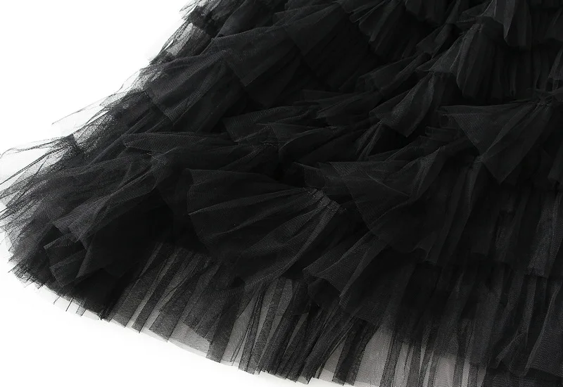 New Arrival 2025 Tulle Cake Long Skirt Women Spring Summer Ruffle Pleated A-Line Chic Skirt Ladies Sweet Black White Tutu Skirts