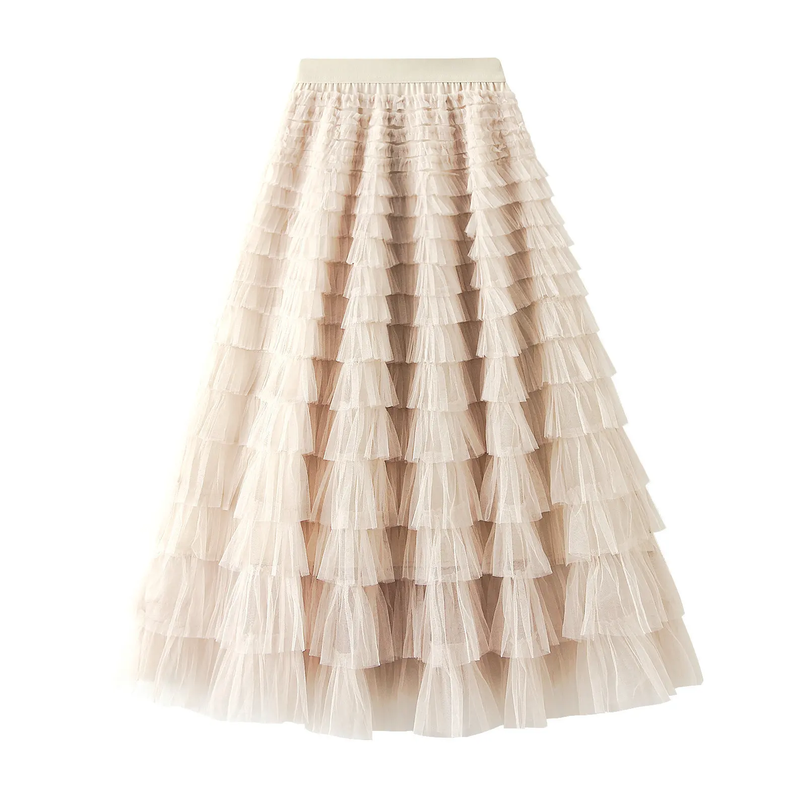 New Arrival 2025 Tulle Cake Long Skirt Women Spring Summer Ruffle Pleated A-Line Chic Skirt Ladies Sweet Black White Tutu Skirts