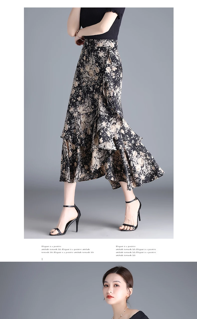 ZUZK Fashion Irregular Fishtail Chiffon Skirts Elegant High Waist Summer Luxury Party Skirt Female Ruffles Long Skirts