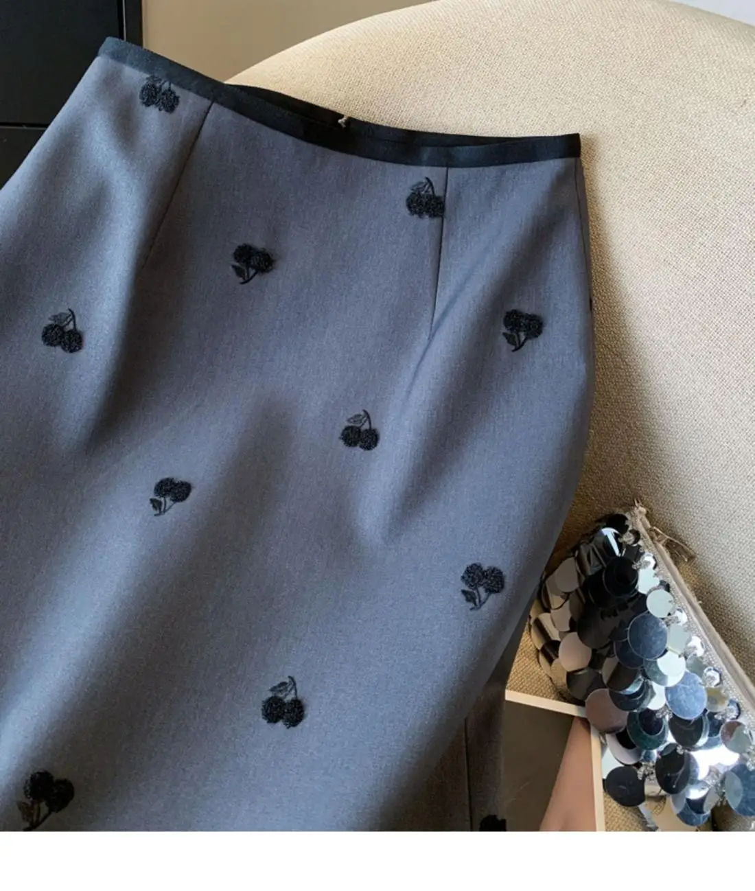 Autumn New Sweet Cherry Print Women's Midi Skirt Korean Office Lady High Waist Slim Temperament Slit Straight Suit Skirt 533P
