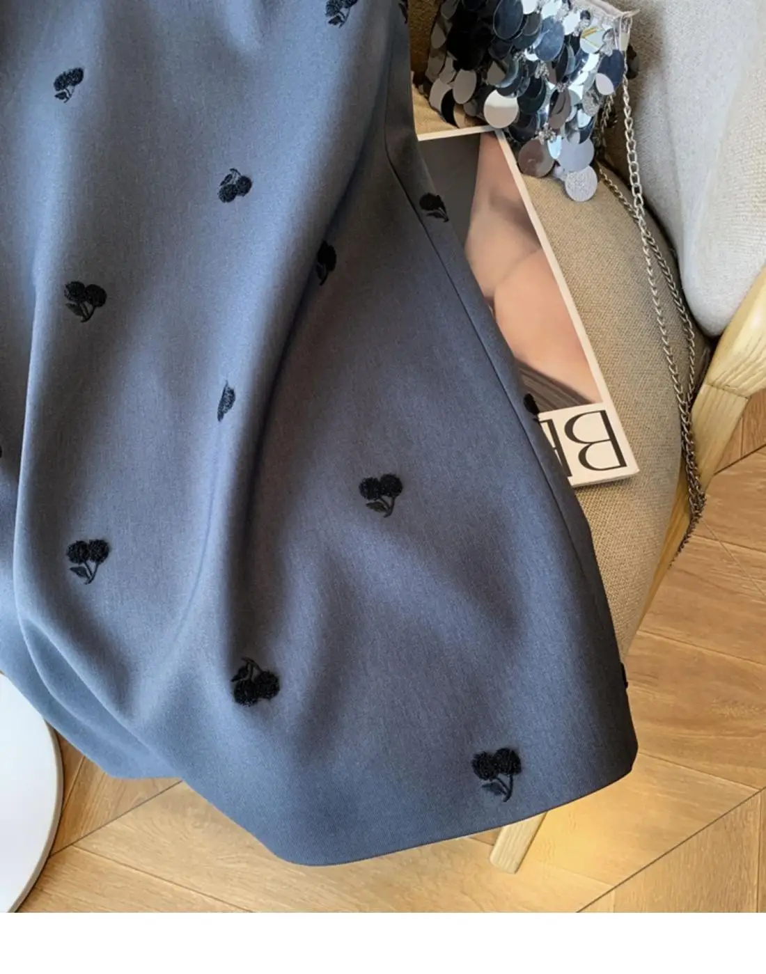 Autumn New Sweet Cherry Print Women's Midi Skirt Korean Office Lady High Waist Slim Temperament Slit Straight Suit Skirt 533P