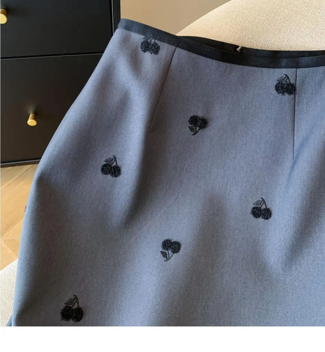 Autumn New Sweet Cherry Print Women's Midi Skirt Korean Office Lady High Waist Slim Temperament Slit Straight Suit Skirt 533P