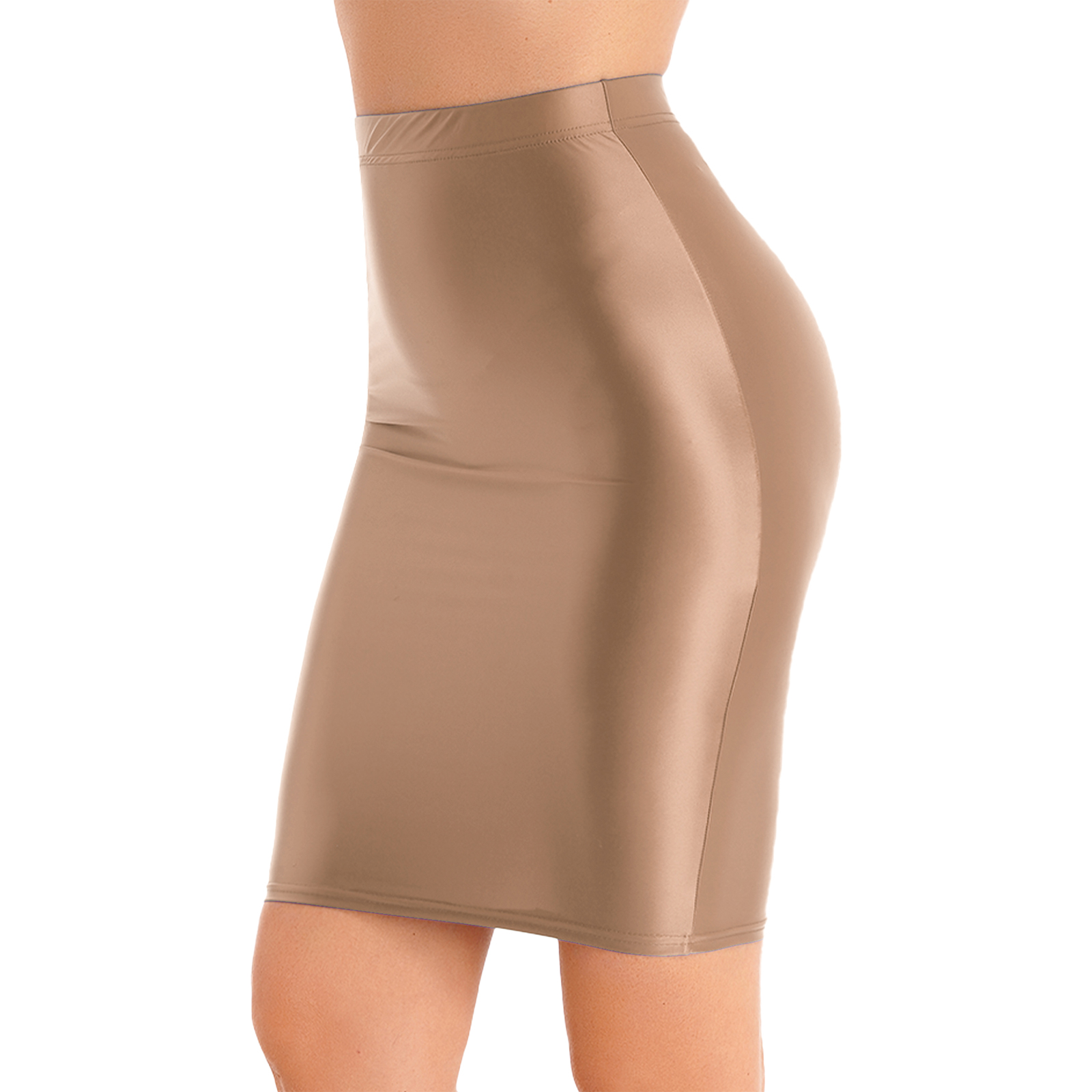 Womens Glossy Sexy Mini Skirt High Waist Pencil Bodycon Skirts Stretchy Shiny Short Dress for Club Pole Dance Party Show Costume