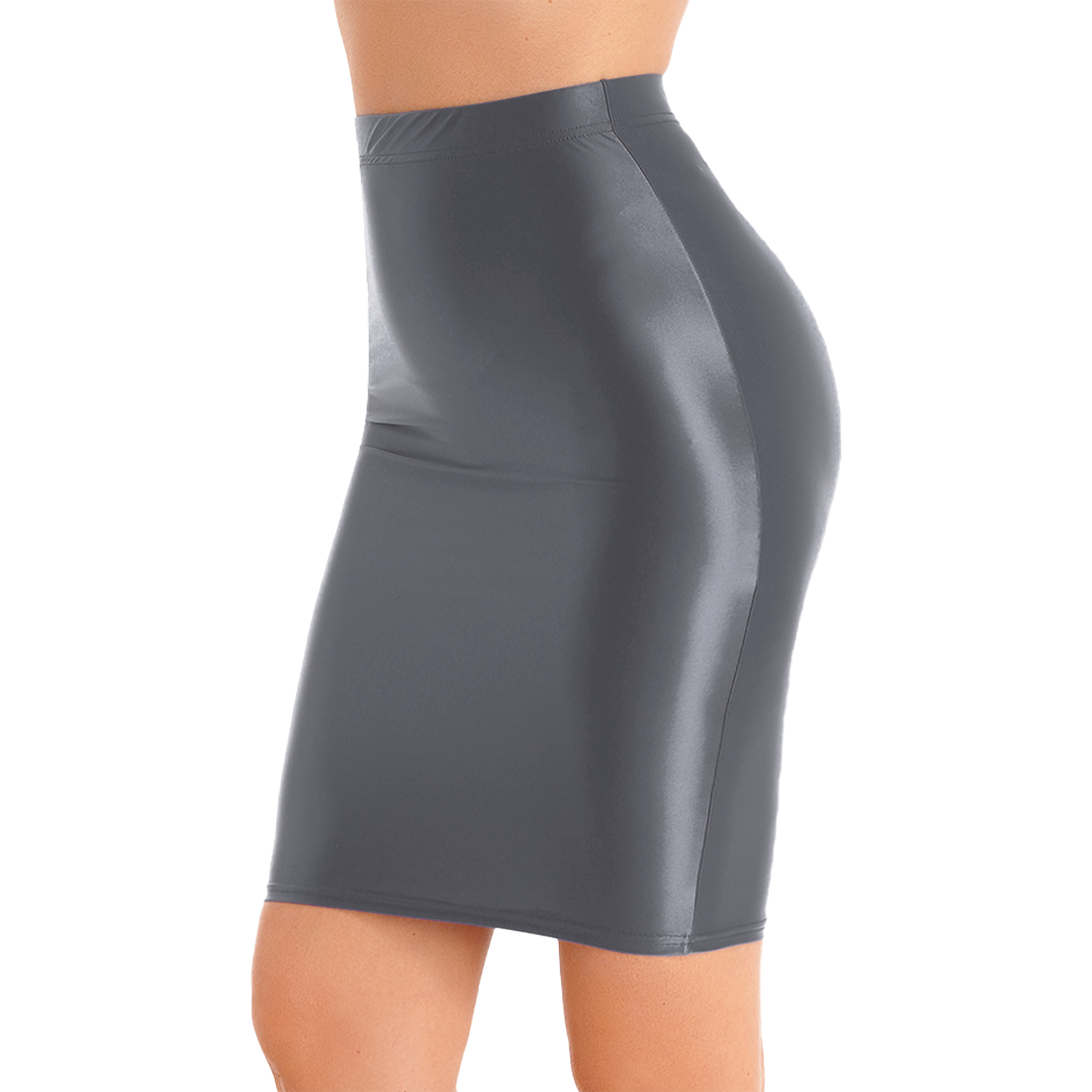 Womens Glossy Sexy Mini Skirt High Waist Pencil Bodycon Skirts Stretchy Shiny Short Dress for Club Pole Dance Party Show Costume