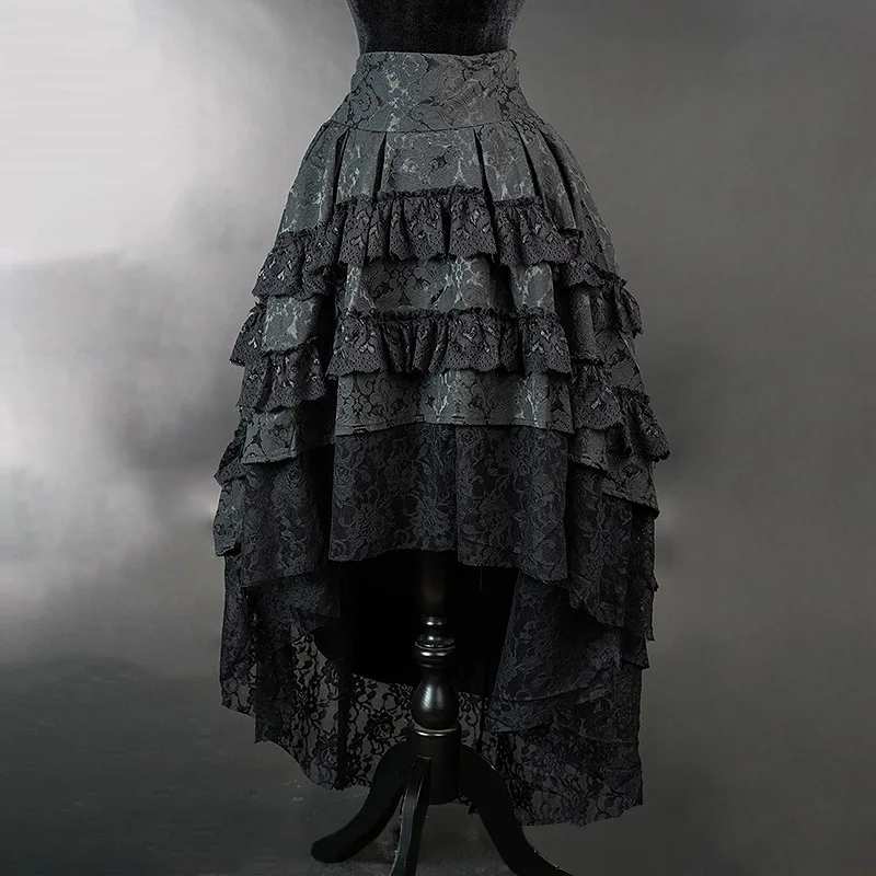 Women Harajuku Black Printing Skirts Lace Patchwork Vintage Gothic Streetwear Lace Patchwork Jupe Y2k Aesthetic Grunge Faldas
