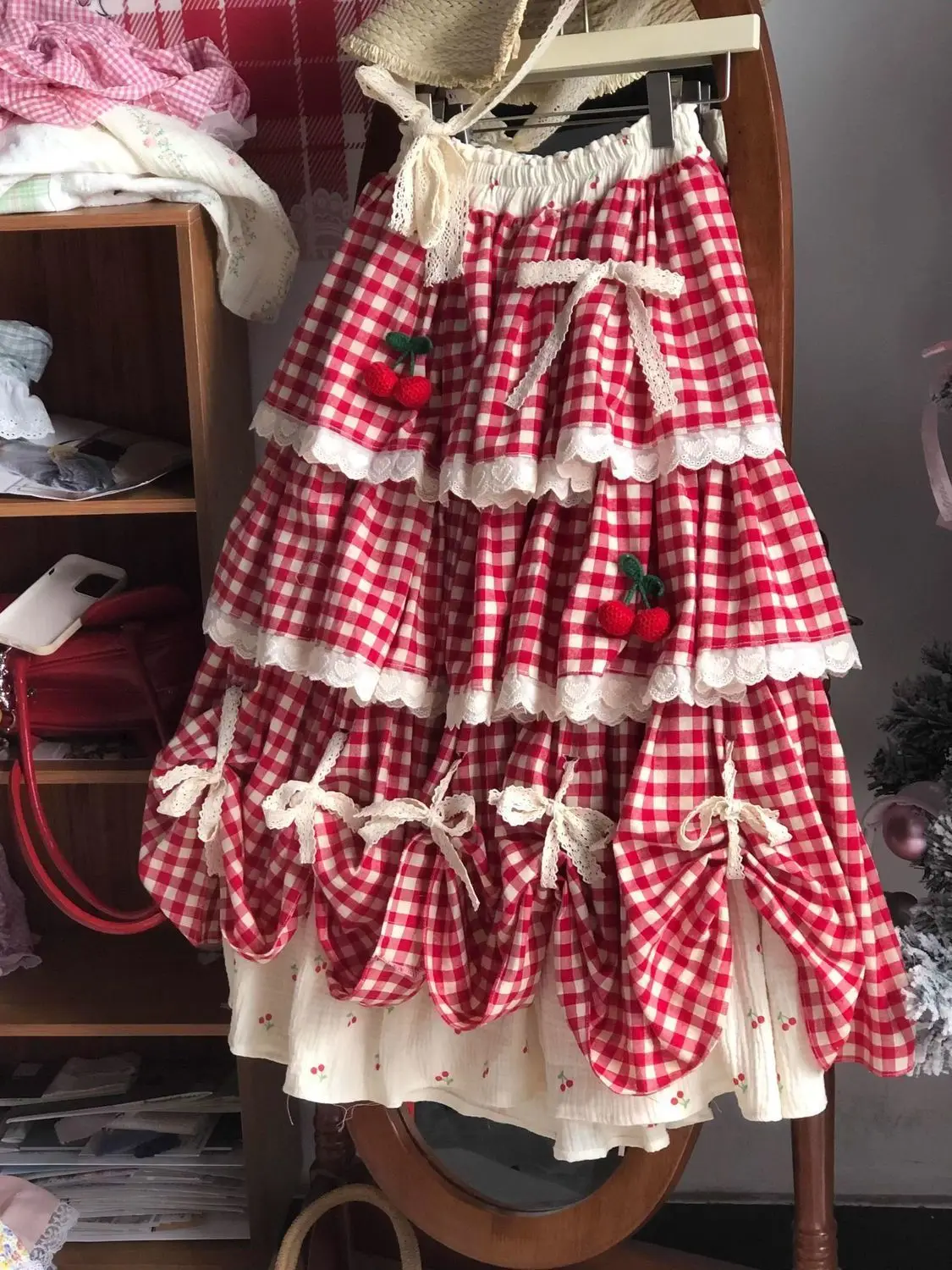2025 Women Harajuku Plaid Patchwork Lace Skirts Summer Vintage Sweet Bow Fairy Streetwear Cake Jupe Y2k Aesthetic Grunge Faldas