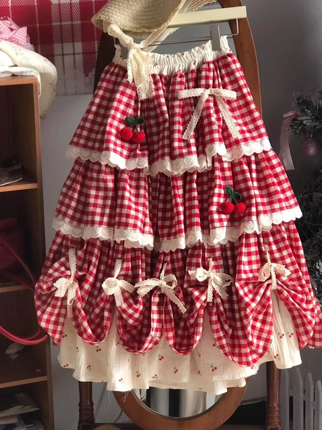 2025 Women Harajuku Plaid Patchwork Lace Skirts Summer Vintage Sweet Bow Fairy Streetwear Cake Jupe Y2k Aesthetic Grunge Faldas