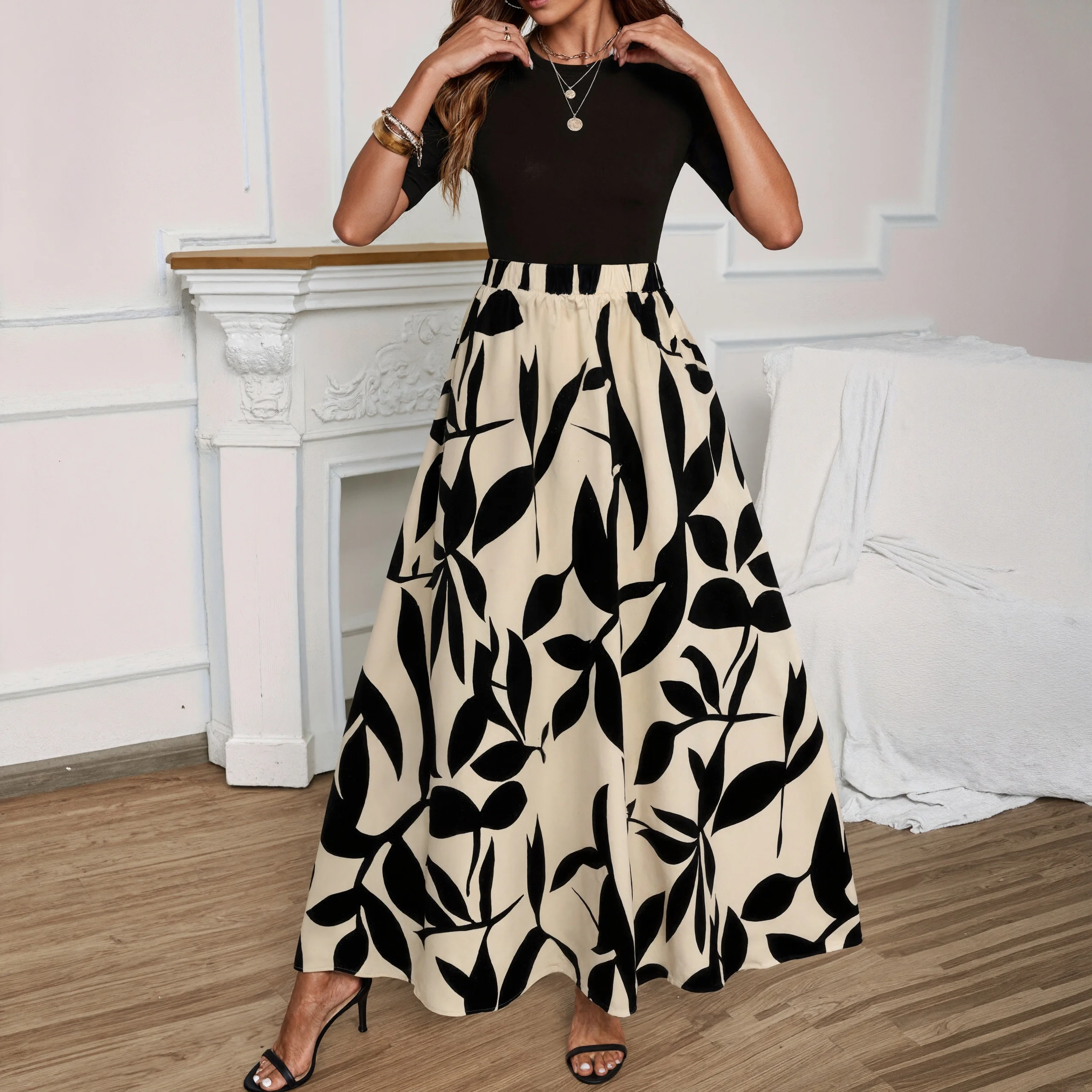 Maxi Skirt Women Summer Elastic High Waist Long Skirts Casual Beach