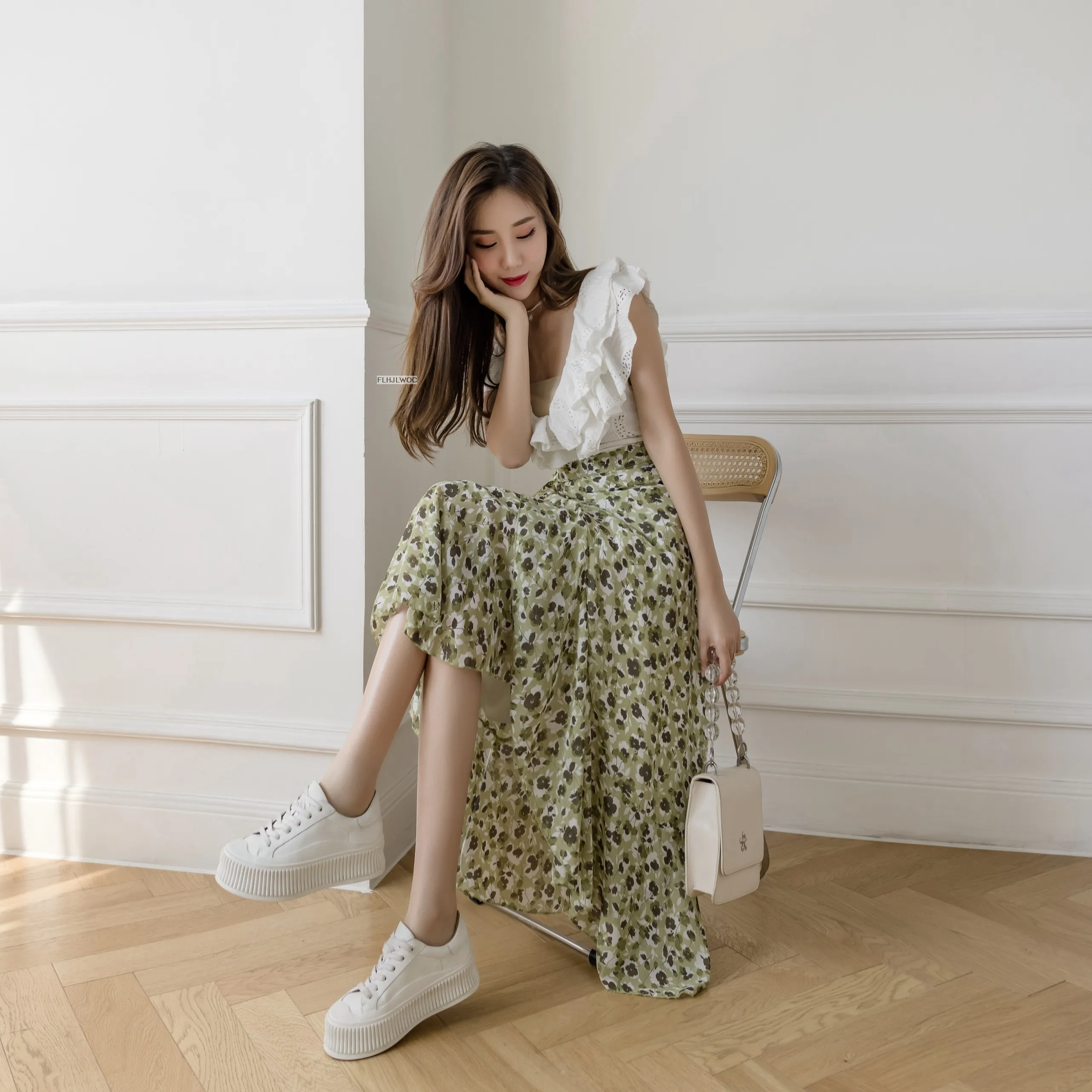 2025 Chic Korea Clothes Summer Women Cute Sweet GIrl Floral Robe Holiday Date High Waist Retro Vintage One-Piece Lace-Up Skirts