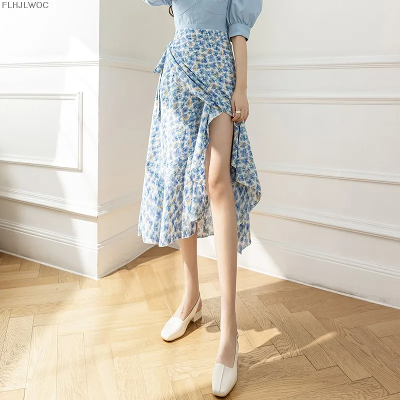 2025 Chic Korea Clothes Summer Women Cute Sweet GIrl Floral Robe Holiday Date High Waist Retro Vintage One-Piece Lace-Up Skirts