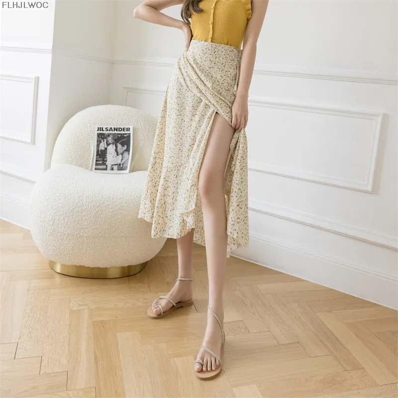 2025 Chic Korea Clothes Summer Women Cute Sweet GIrl Floral Robe Holiday Date High Waist Retro Vintage One-Piece Lace-Up Skirts