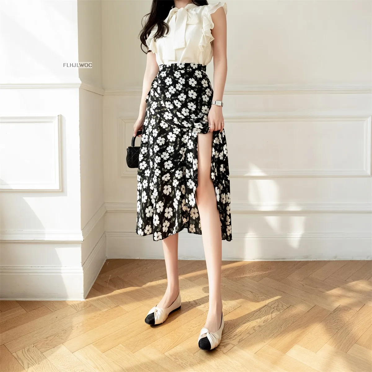 2025 Chic Korea Clothes Summer Women Cute Sweet GIrl Floral Robe Holiday Date High Waist Retro Vintage One-Piece Lace-Up Skirts