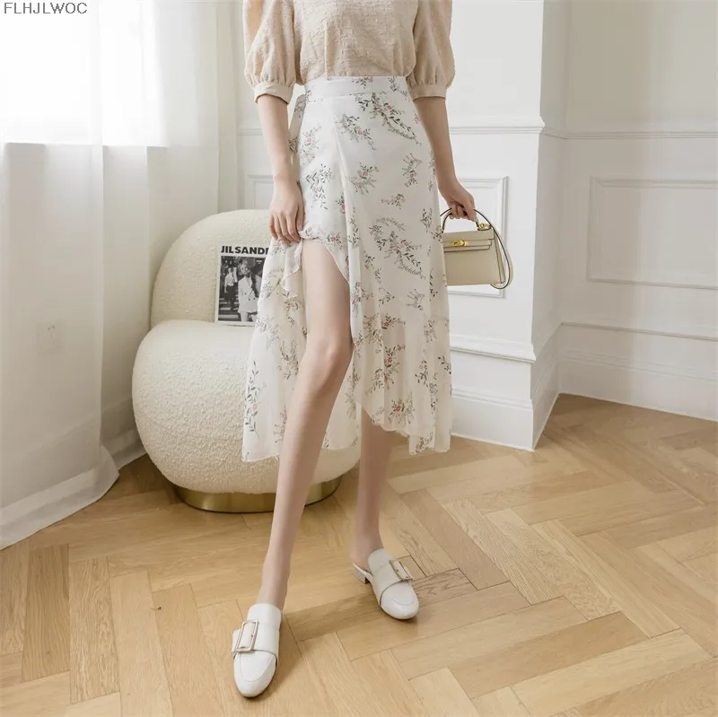 2025 Chic Korea Clothes Summer Women Cute Sweet GIrl Floral Robe Holiday Date High Waist Retro Vintage One-Piece Lace-Up Skirts