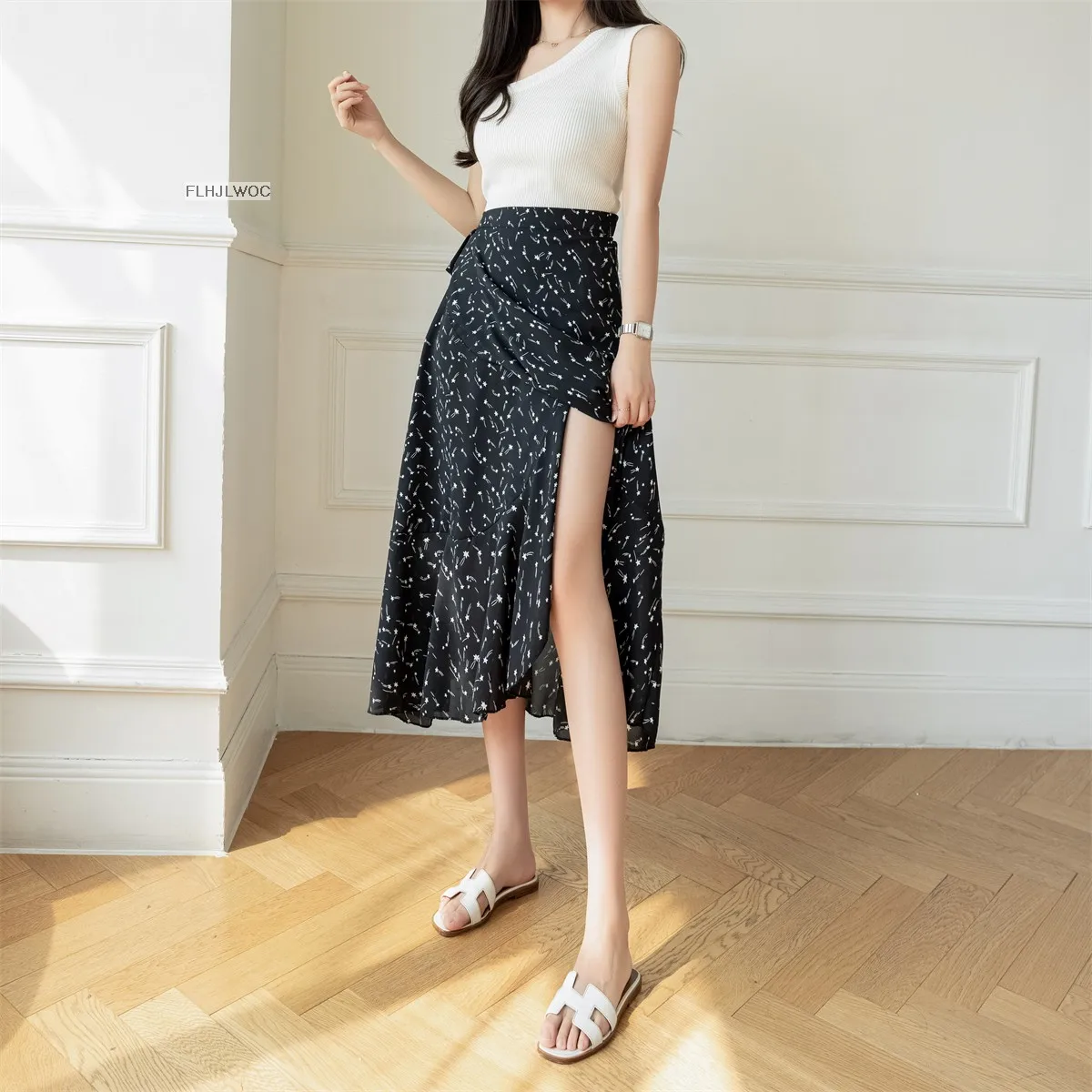 2025 Chic Korea Clothes Summer Women Cute Sweet GIrl Floral Robe Holiday Date High Waist Retro Vintage One-Piece Lace-Up Skirts