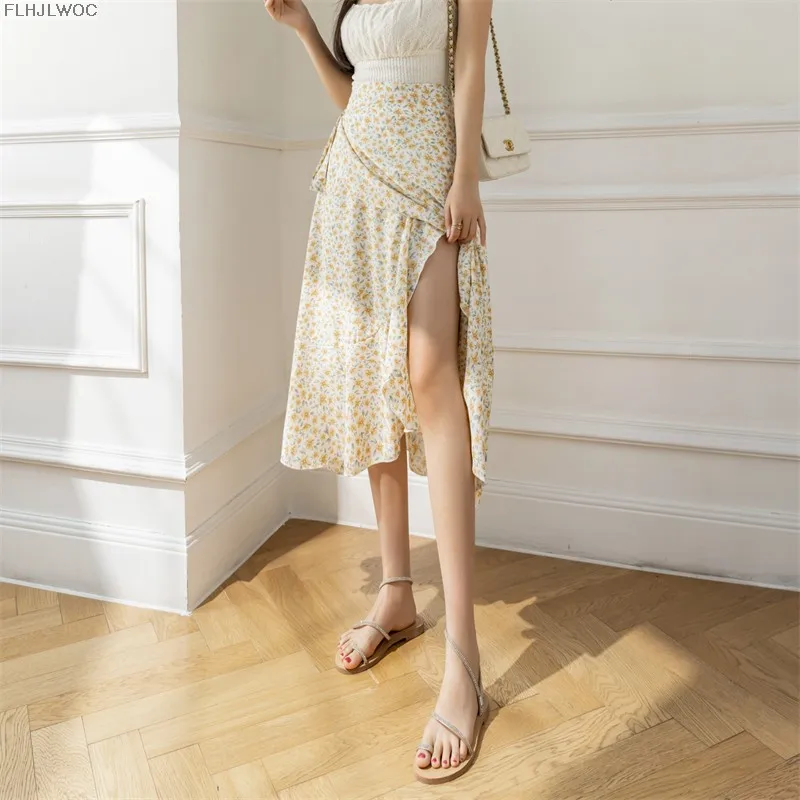 2025 Chic Korea Clothes Summer Women Cute Sweet GIrl Floral Robe Holiday Date High Waist Retro Vintage One-Piece Lace-Up Skirts