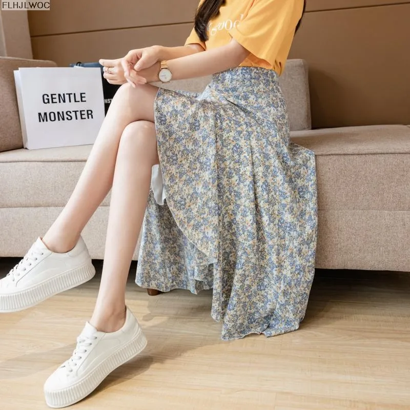 2025 Chic Korea Clothes Summer Women Cute Sweet GIrl Floral Robe Holiday Date High Waist Retro Vintage One-Piece Lace-Up Skirts